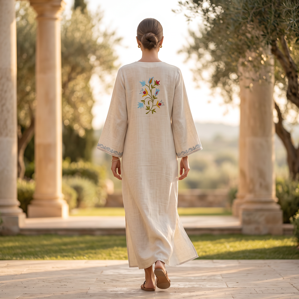 Free Size Cotton Abaya Embroidery & Inner Set length 57” Long RN 702