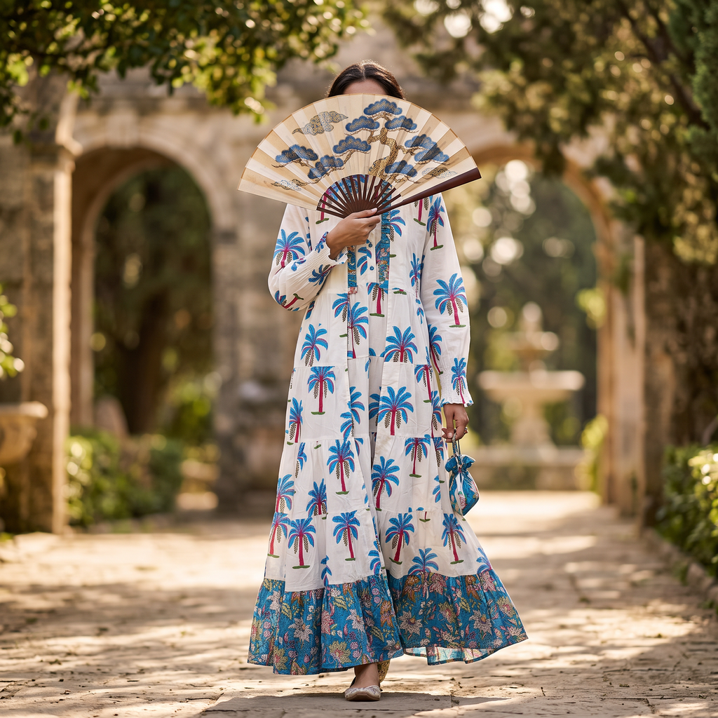 S/M Wahida Printed Cotton Dress 57" Long Jalabiya RN 703
