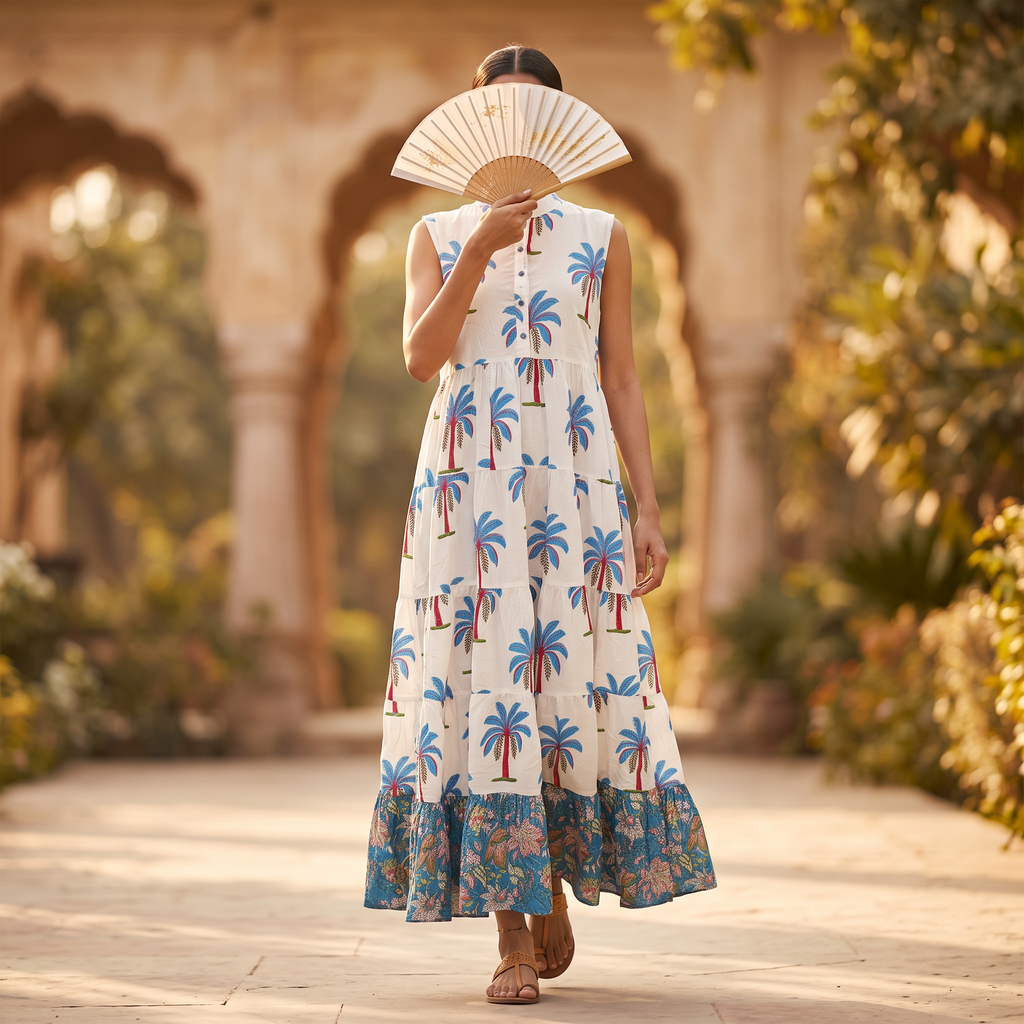 S/M Wahida Printed Cotton Dress 57" Long Jalabiya RN 703