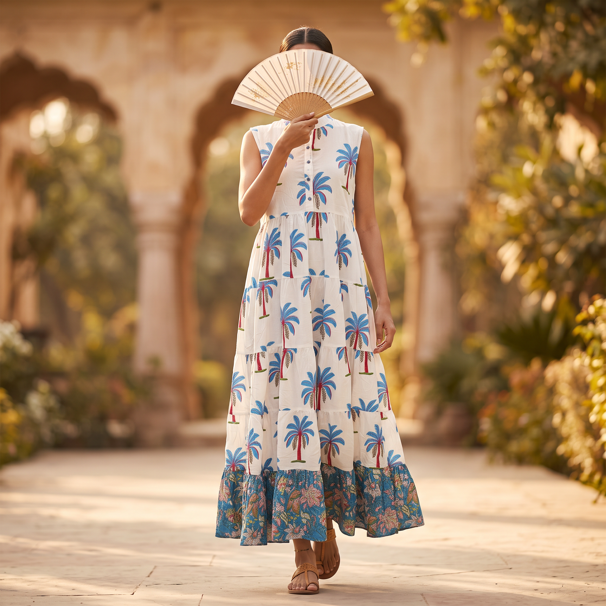 S/M Wahida Printed Cotton Dress 57" Long Jalabiya RN 703