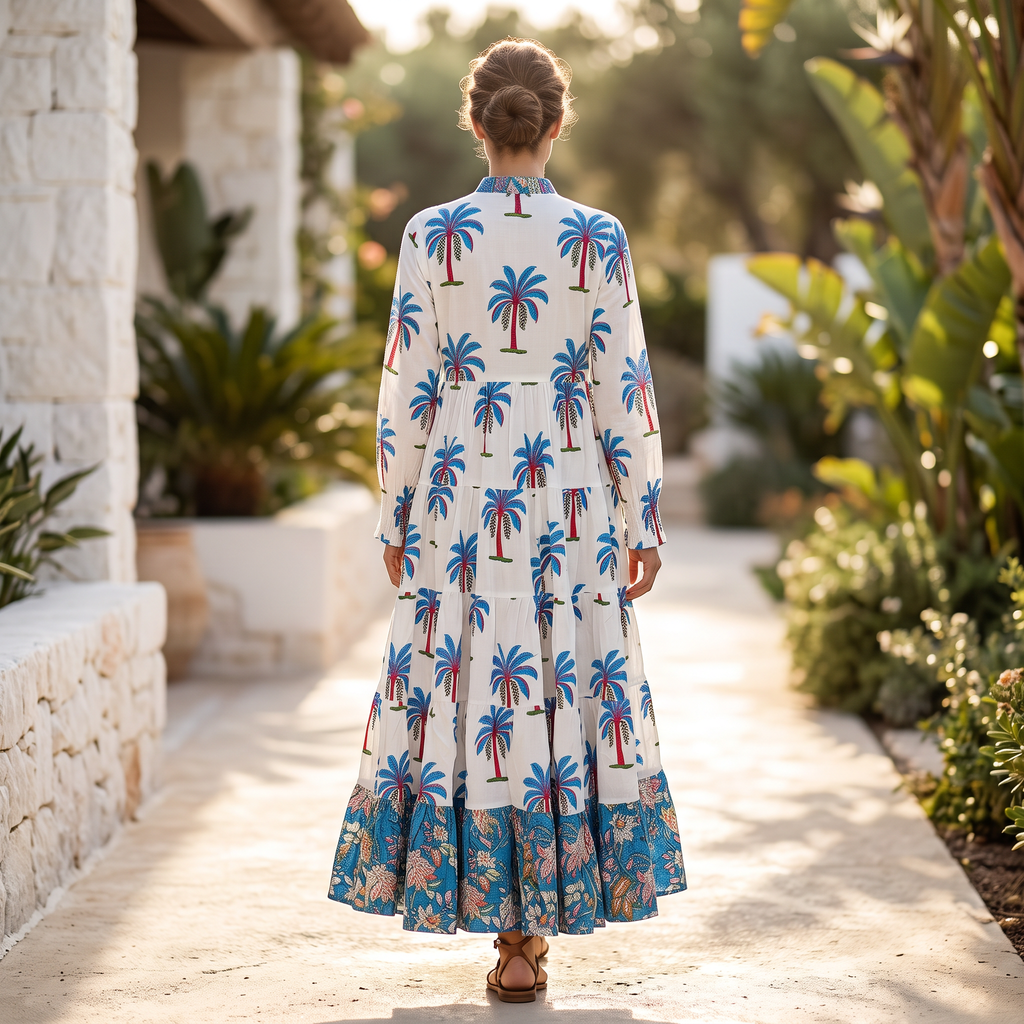 L-XL Wahida Printed Cotton Dress 57" Long Jalabiya RN 704