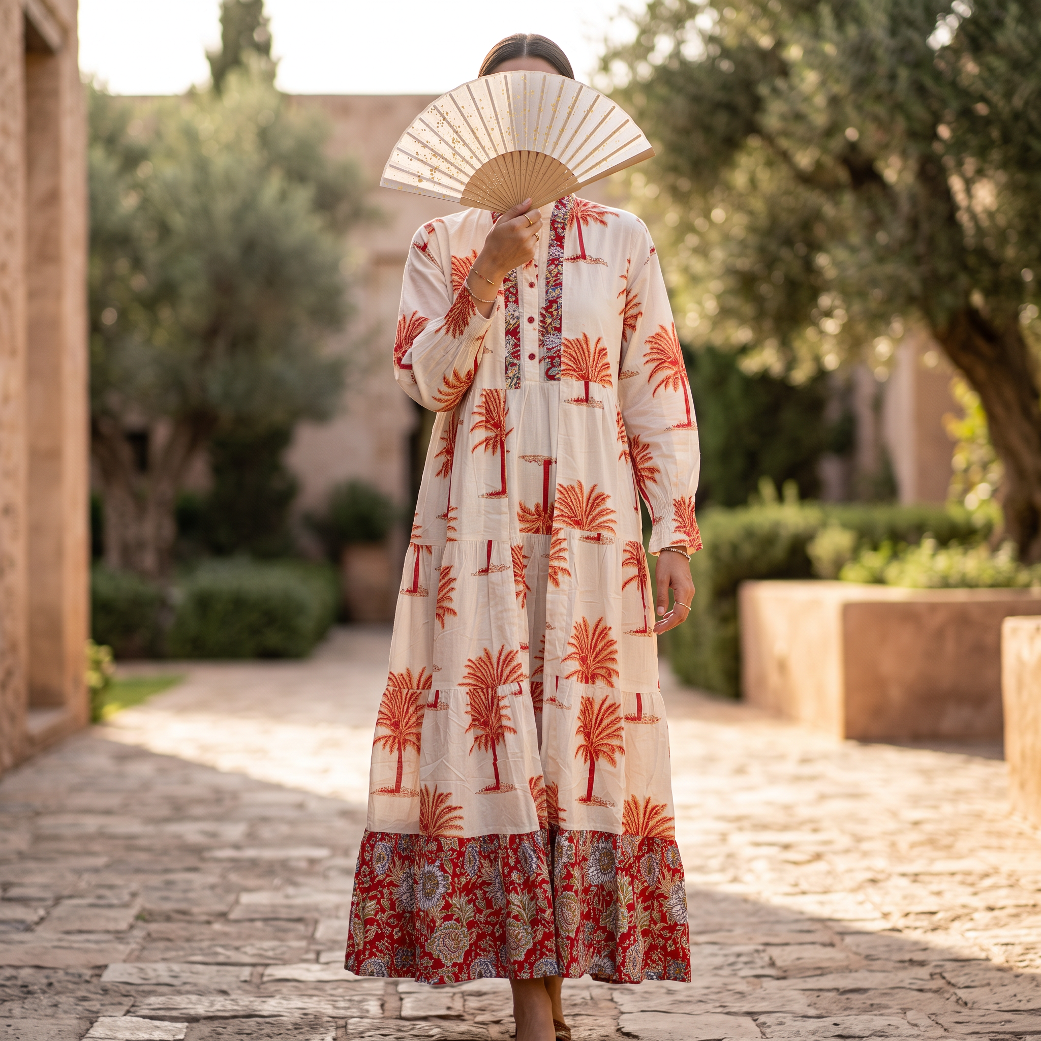 L-XL Wahida Printed Cotton Dress 57" Long Jalabiya RN 705