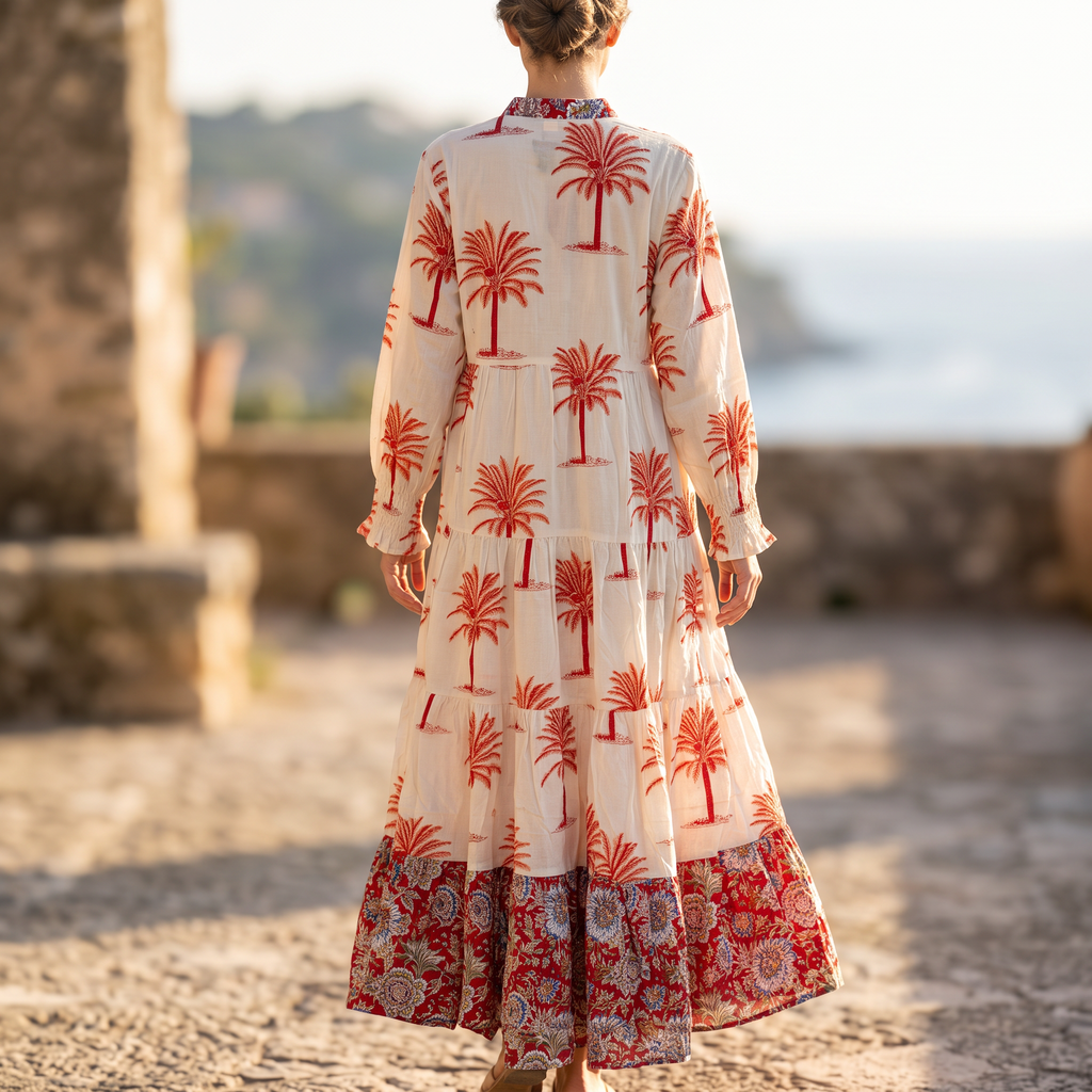 L-XL Wahida Printed Cotton Dress 57" Long Jalabiya RN 705