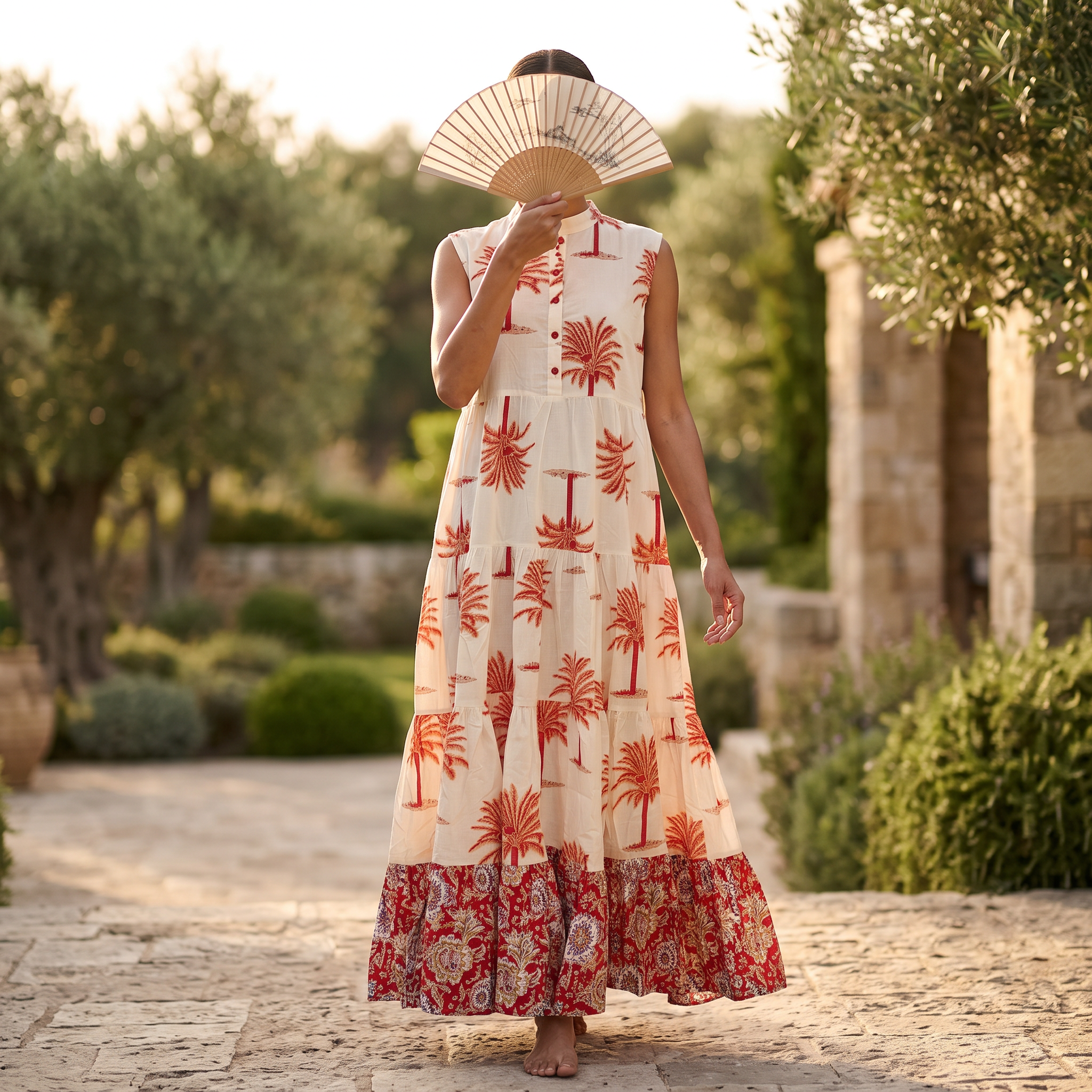 S/M Wahida Printed Cotton Dress 57" Long Jalabiya RN 706