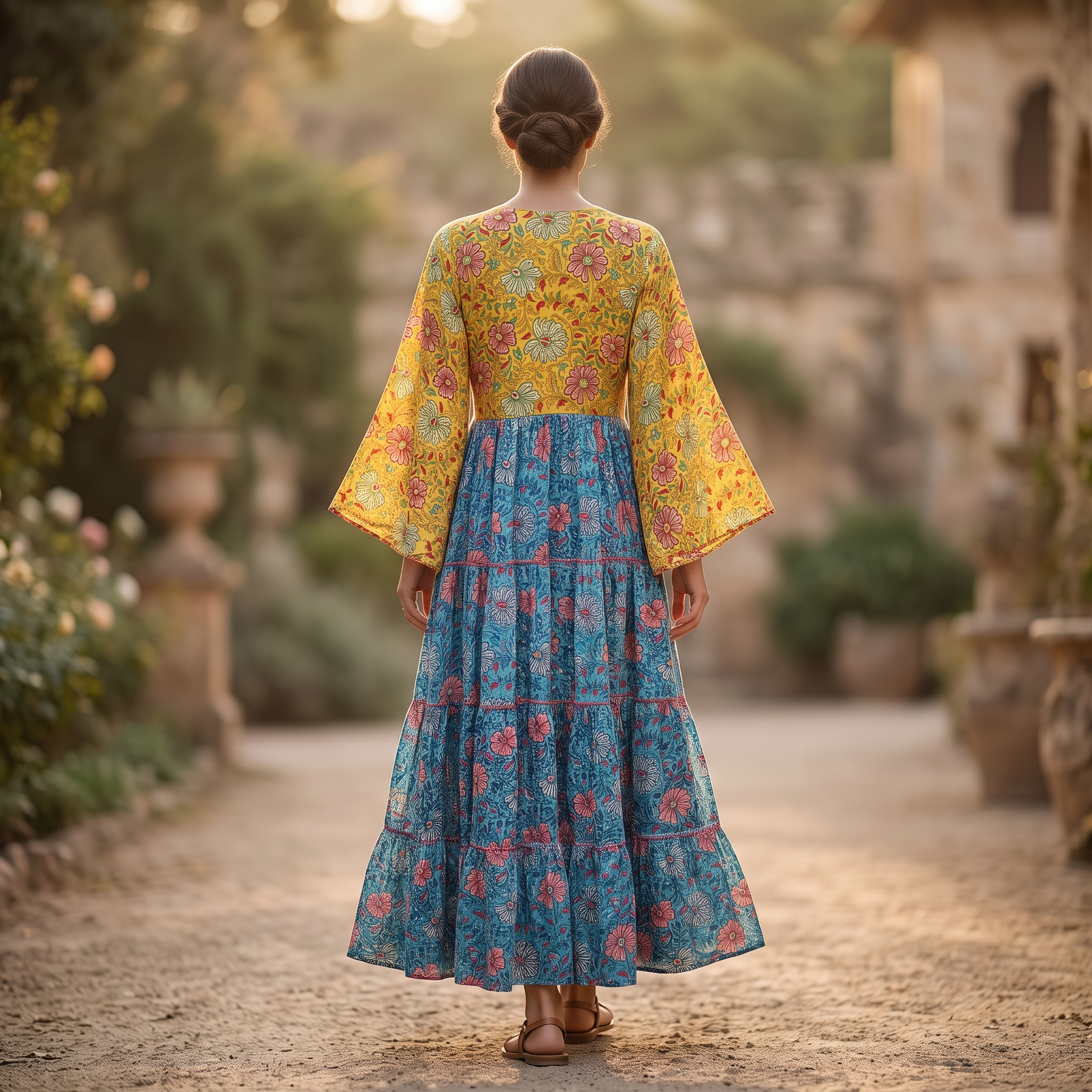 L-XL Crystal Cindrella Printed Poly Silk Dress 57" Long Jalabiya RN 720
