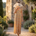 S-M Crystal Precious Printed Poly Silk Dress 57" Long Jalabiya RN 725