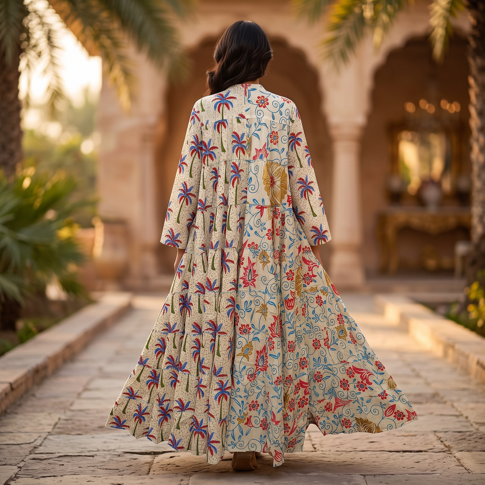 L/XL Crystal Special Printed Cotton Dress 57" Long Jalabiya RN 729