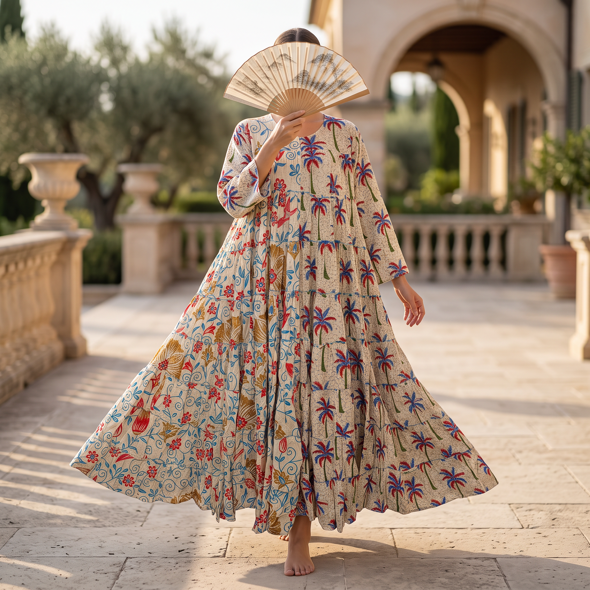 2XL/3XL Crystal Special Printed Cotton Dress 57" Long Jalabiya RN 730