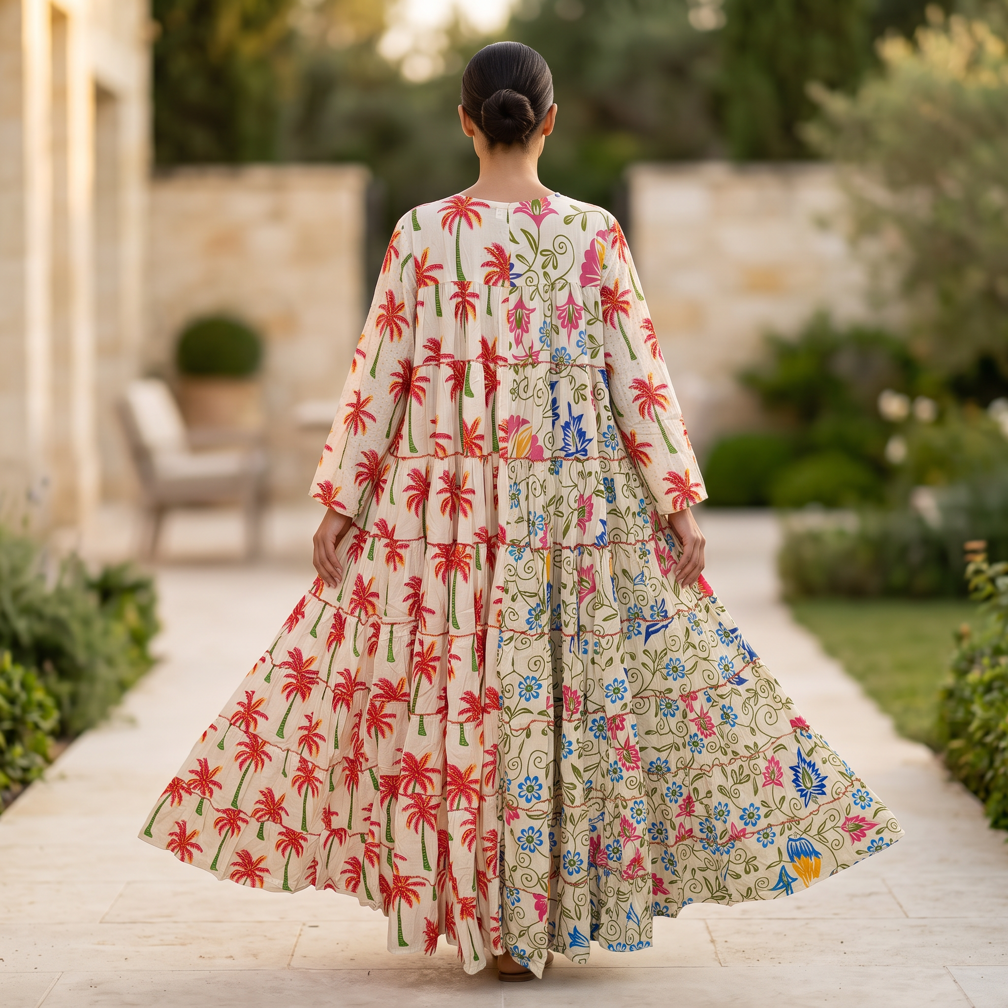L/XL Crystal Special Printed Cotton Dress 57" Long Jalabiya RN 731