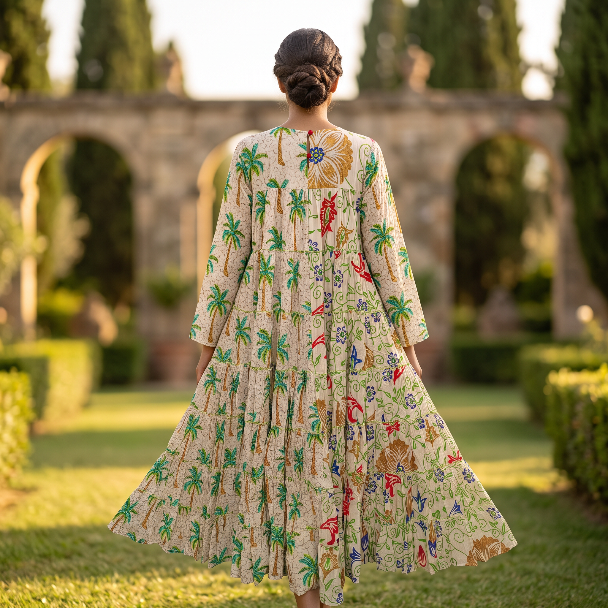 XS/S Crystal Special Printed Cotton Dress 54" Long Jalabiya RN 732