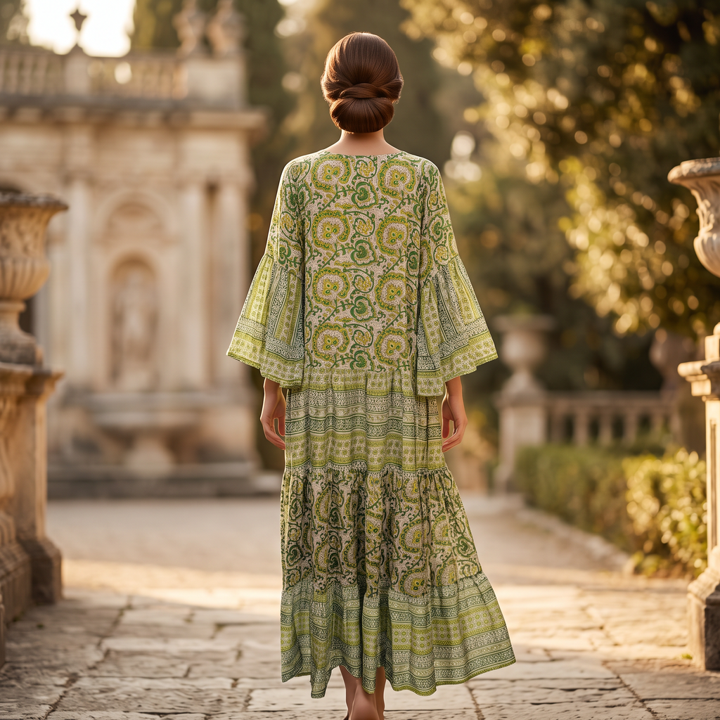S/M Gaby Multi Printed Cotton Dress 57" Long Jalabiya RN 735