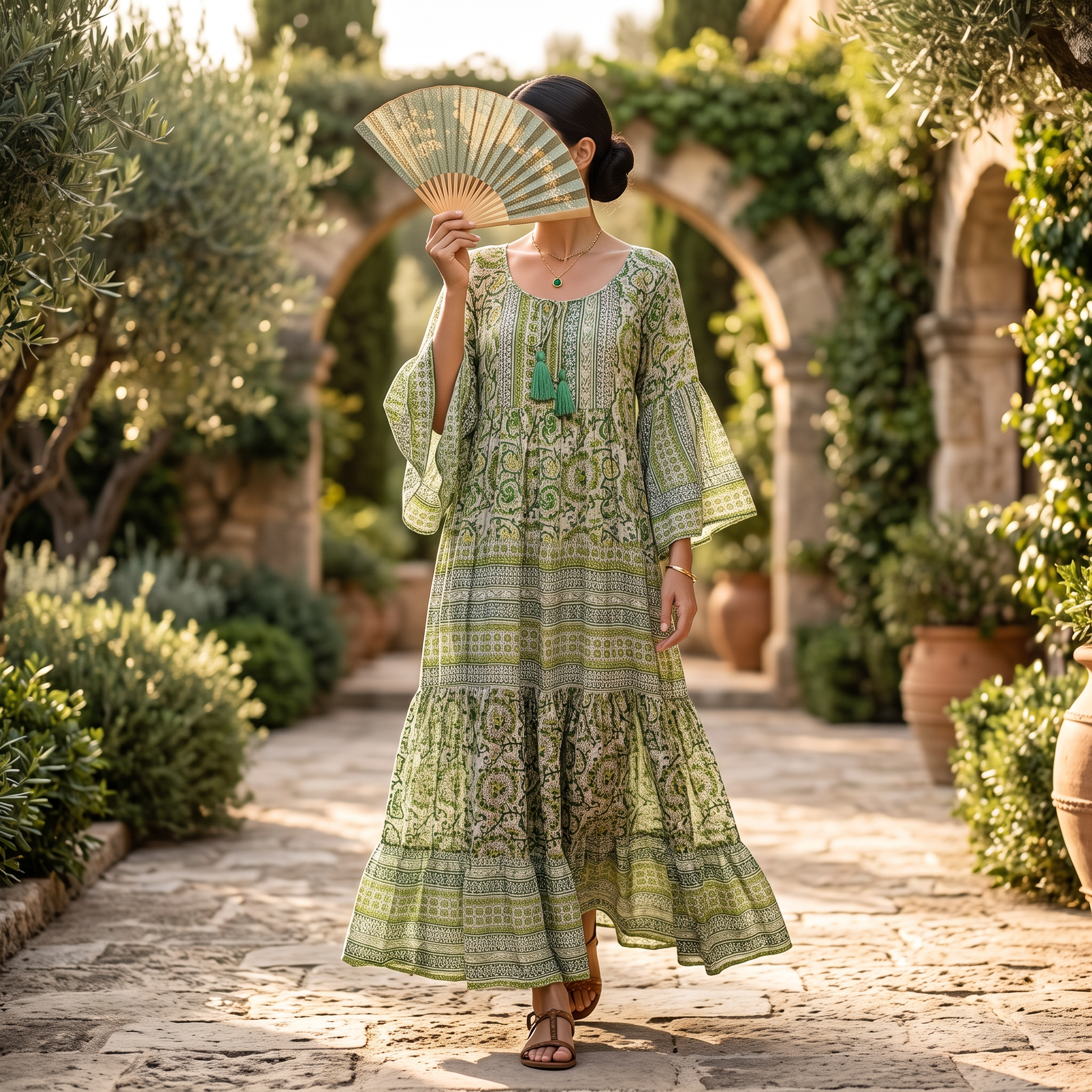 S/M Gaby Multi Printed Cotton Dress 57" Long Jalabiya RN 735