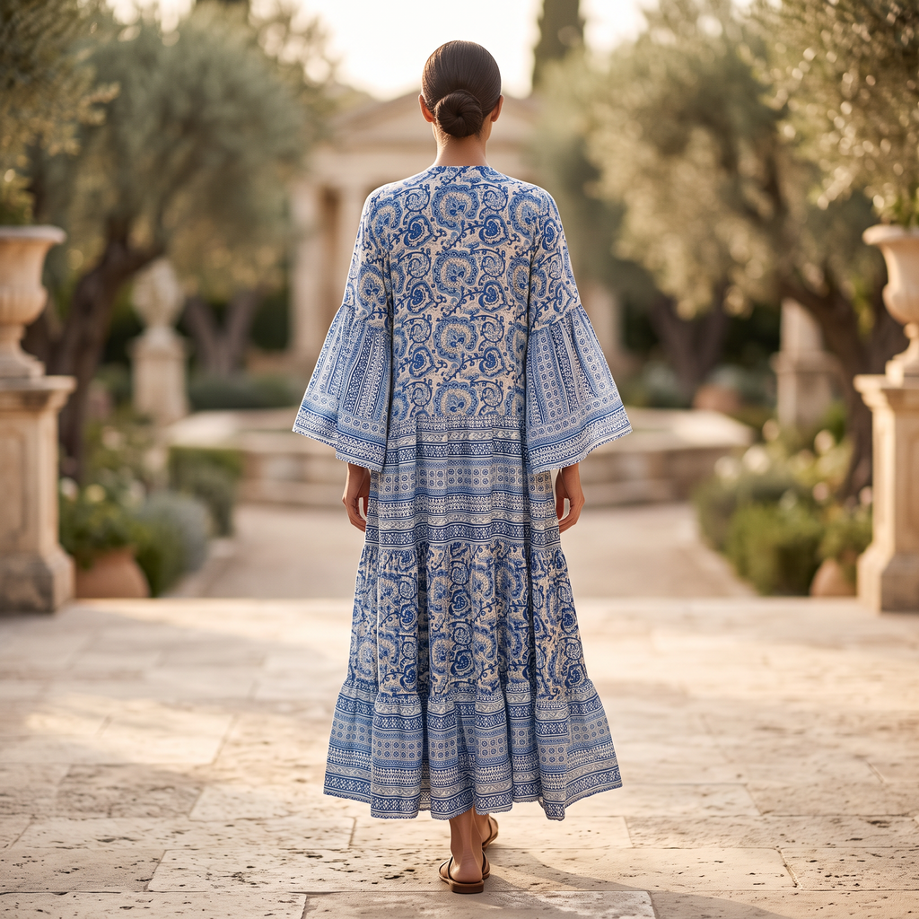 L-XL Gaby Printed Cotton Dress 57" Long Jalabiya RN 736