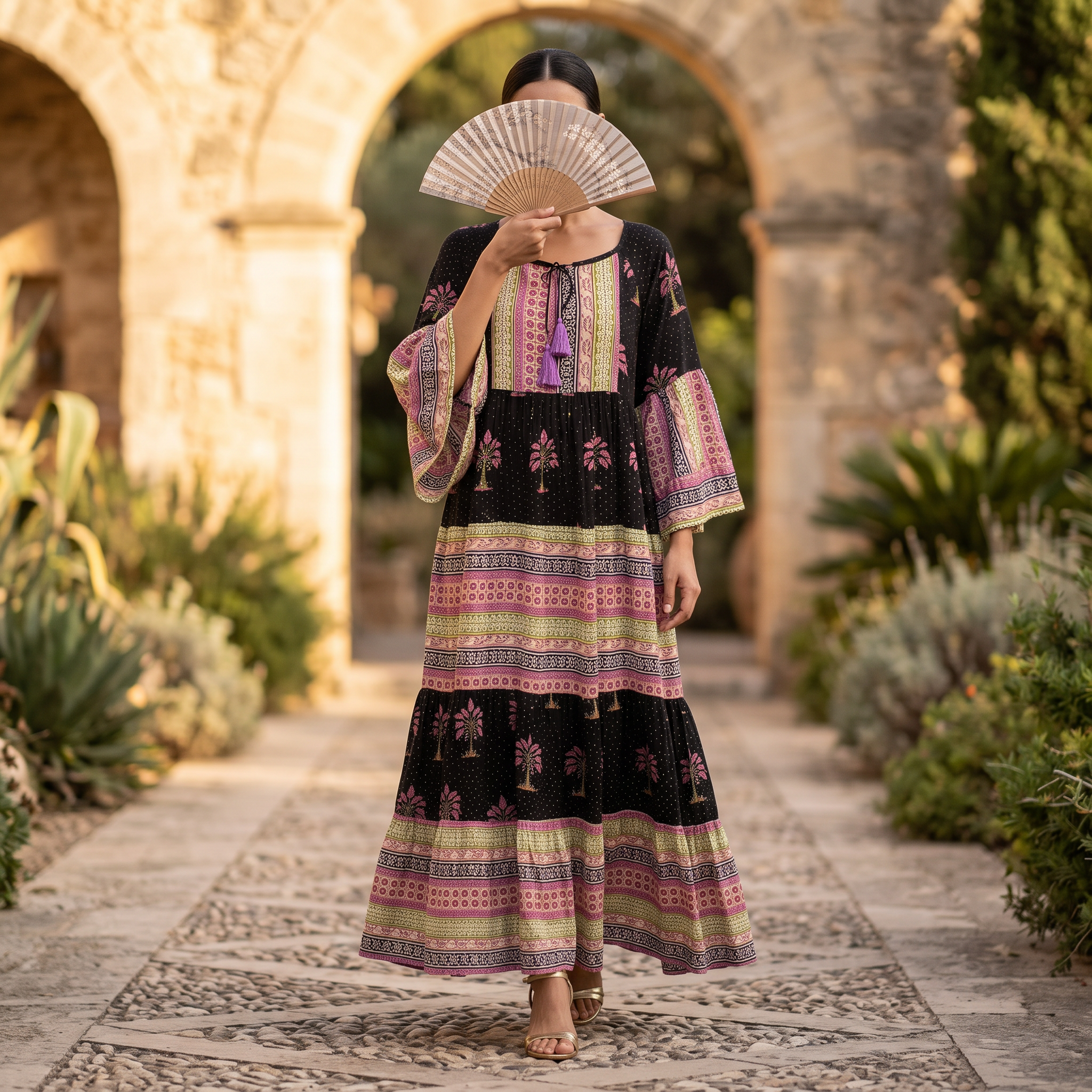 L-XL Crystal Gaby Printed Cotton Dress 57" Long Jalabiya RN 739