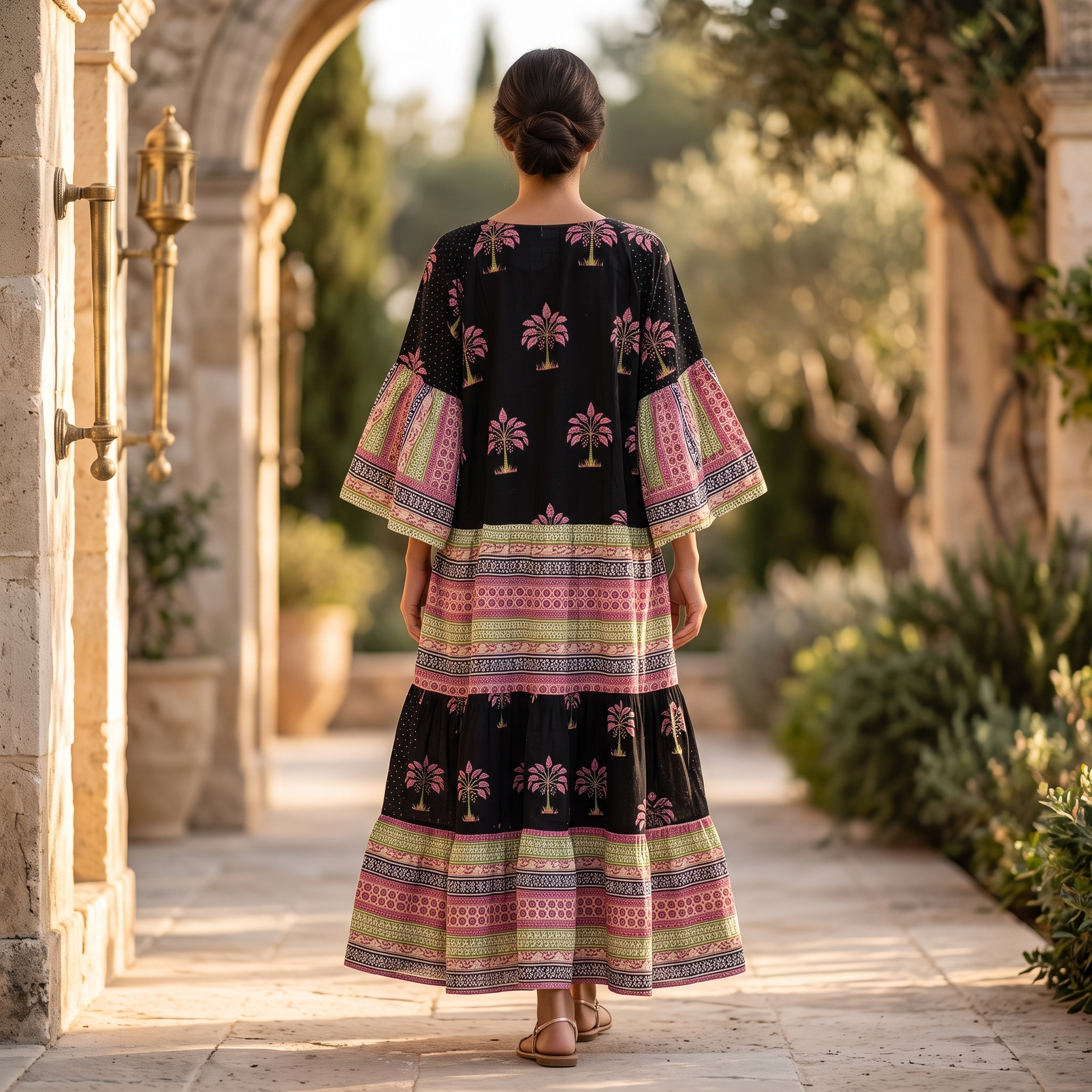 L-XL Crystal Gaby Printed Cotton Dress 57" Long Jalabiya RN 739