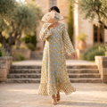 S-M Najia Crystal Printed Cotton Dress 57" Long Jalabiya RN 742