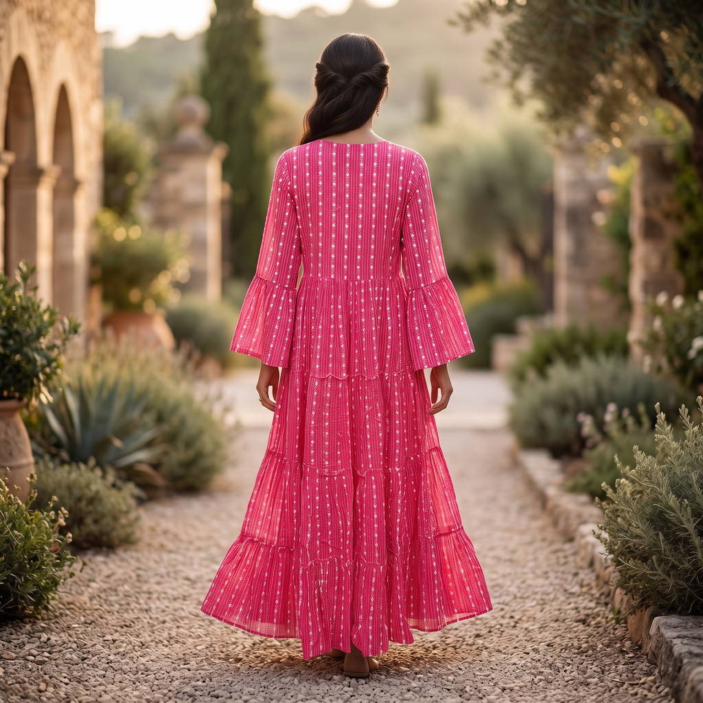 L-XL Cindrella Crystal Printed Cotton Dress 57" Long Jalabiya RN 743