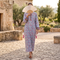 L-XL Jasmine Crystal Printed Cotton Dress 57" Long Jalabiya RN 744