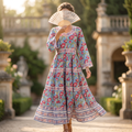 S-M Huda Crystal Printed Cotton Dress 57" Long Jalabiya RN 745
