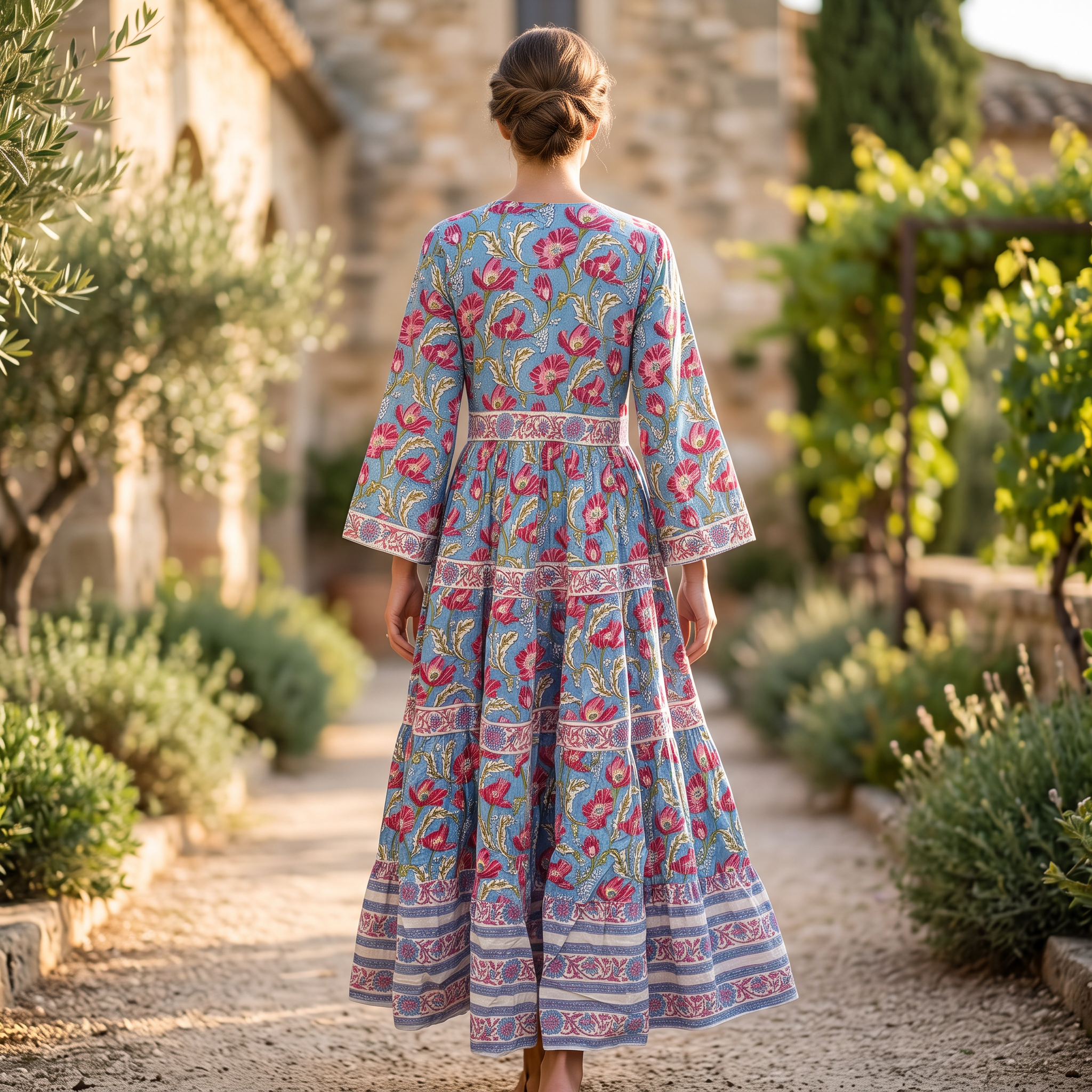 S-M Huda Crystal Printed Cotton Dress 57" Long Jalabiya RN 745