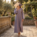 S-M Teena Crystal Printed Cotton Dress 57" Long Jalabiya RN 747