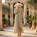 XS-S Najia Crystal Printed Cotton Dress 54" Long Jalabiya RN 748