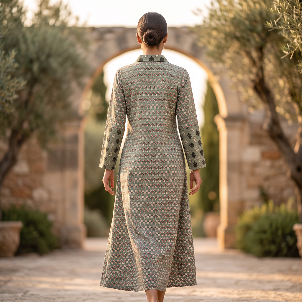 XS-S Tansy Crystal Printed Cotton Dress 54" Long Jalabiya RN 749