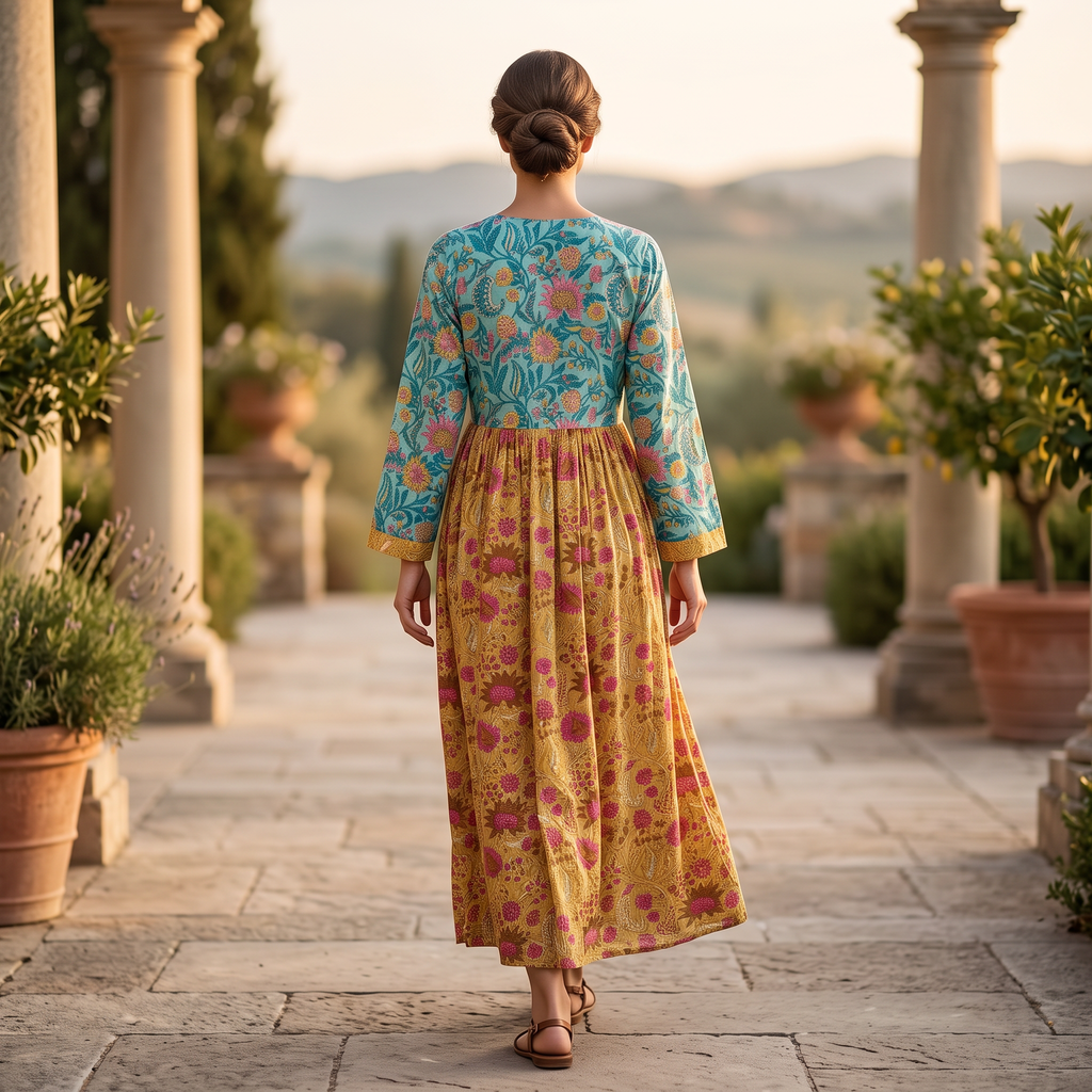 L-XL Suf Crystal Printed Cotton Dress 57" Long Jalabiya RN 750