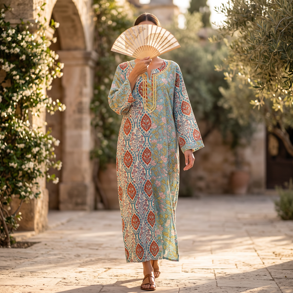 2XL/3XL Noorain Crystal Printed Cotton Dress 57" Long Jalabiya RN 751