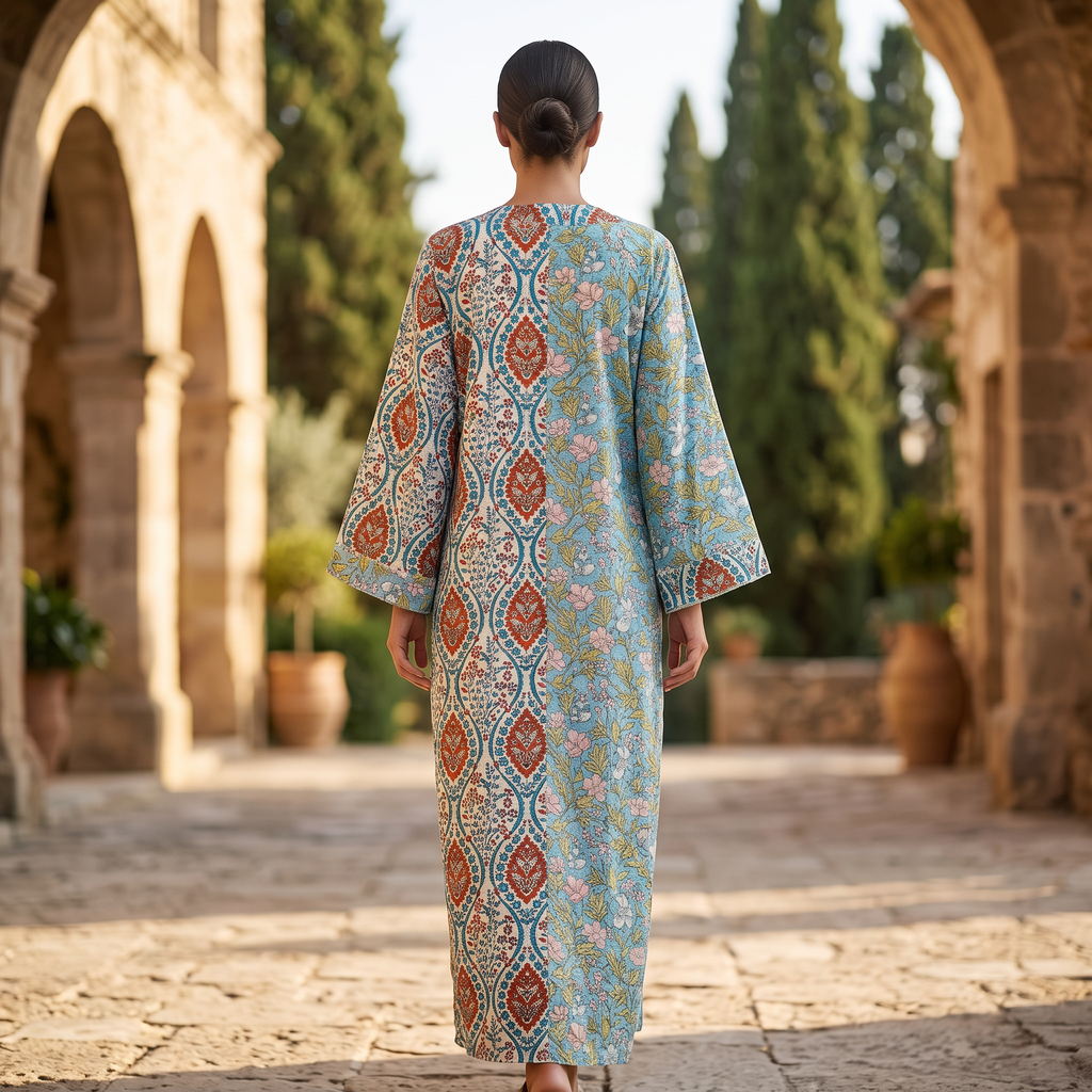 2XL/3XL Noorain Crystal Printed Cotton Dress 57" Long Jalabiya RN 751