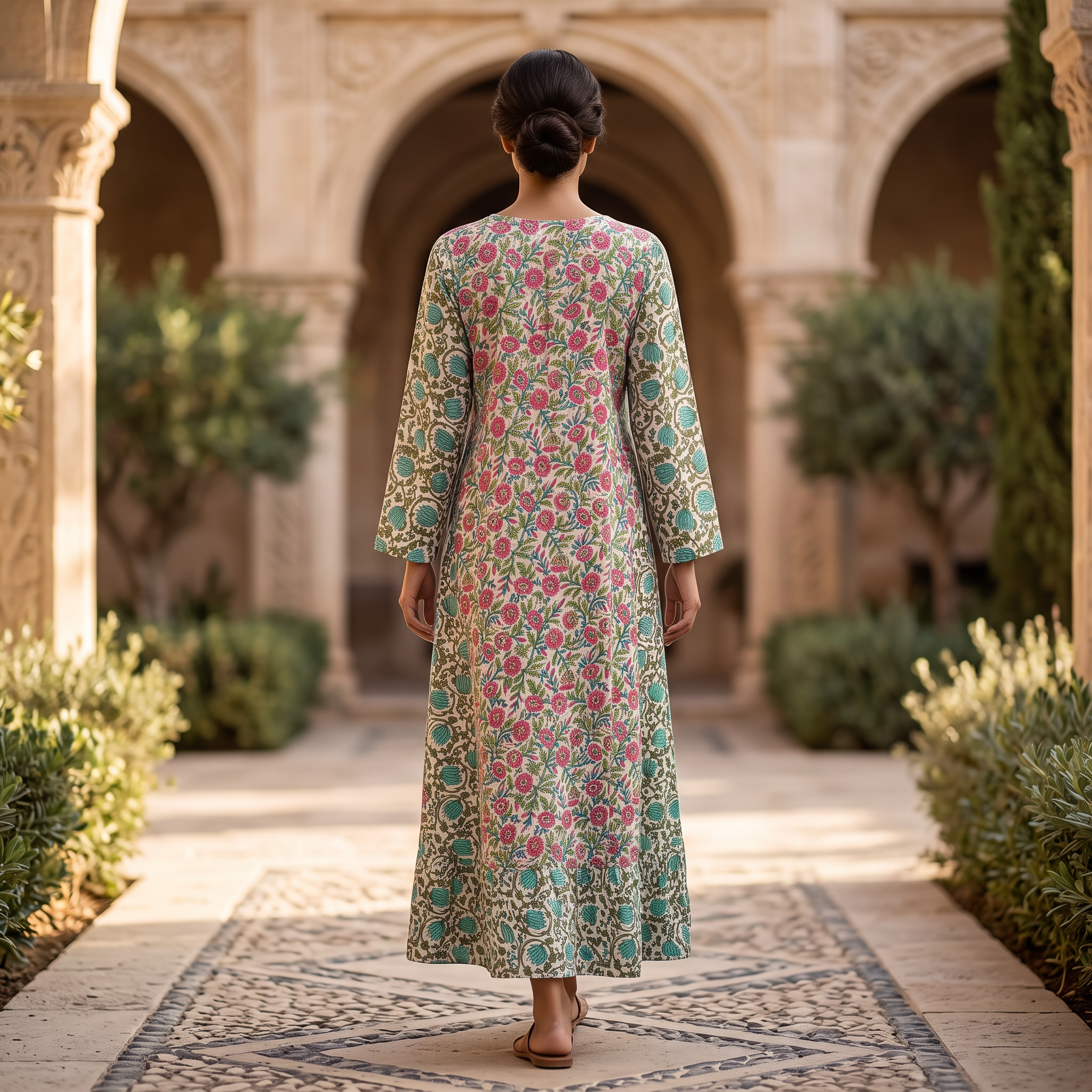 2XL/3XL Najia Crystal Printed Cotton Dress 57" Long Jalabiya RN 753