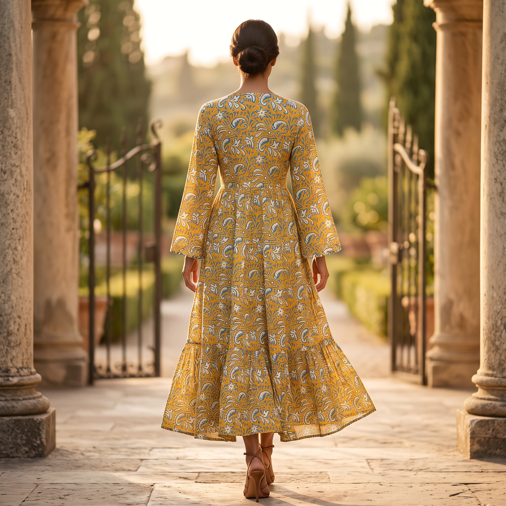 L-XL Jasmine Crystal Printed Cotton Dress 57" Long Jalabiya RN 754