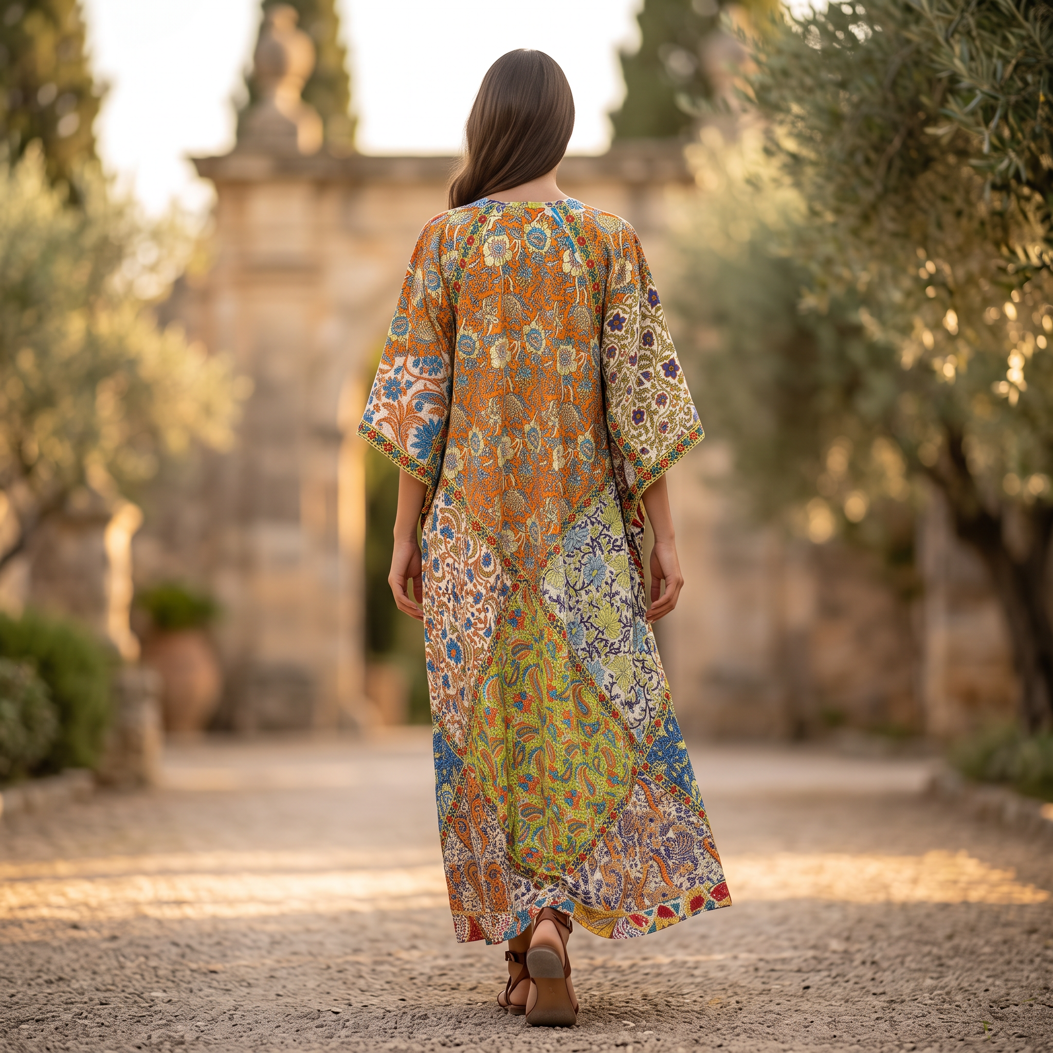L-XL Takisha Crystal Printed Cotton Dress 57" Long Jalabiya RN 755