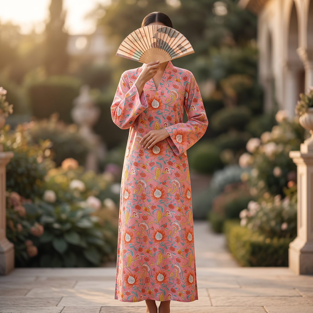L-XL Teena Crystal Printed Cotton Dress 57" Long Jalabiya RN 757