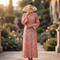 L-XL Teena Crystal Printed Cotton Dress 57" Long Jalabiya RN 757