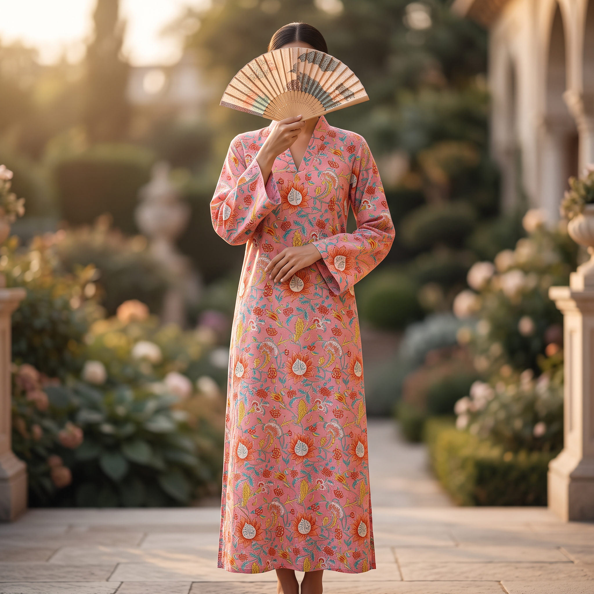 L-XL Teena Crystal Printed Cotton Dress 57" Long Jalabiya RN 757