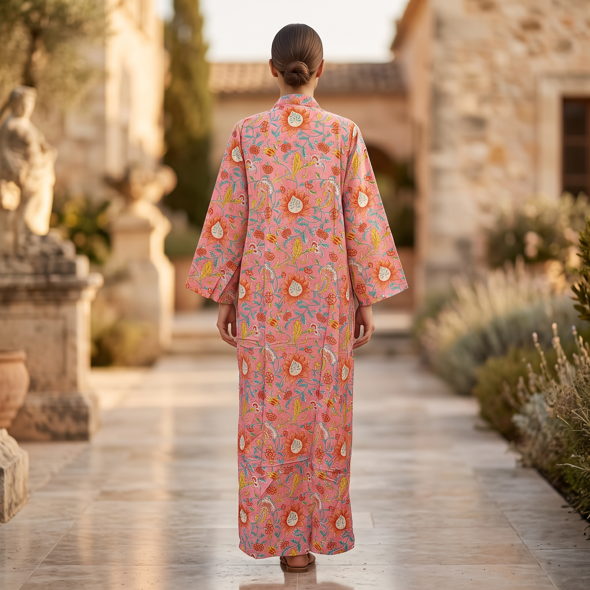 L-XL Teena Crystal Printed Cotton Dress 57" Long Jalabiya RN 757