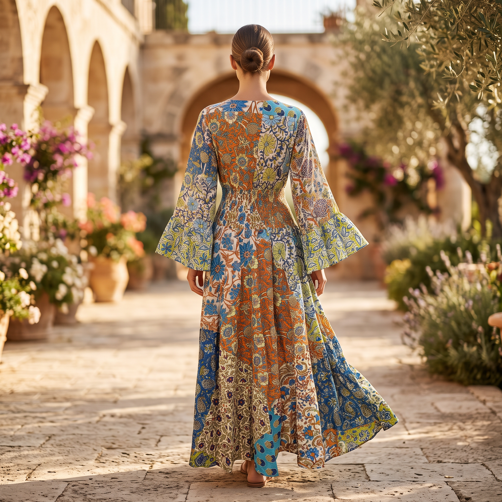 S-M Musira Crystal Printed Cotton Dress 57" Long Jalabiya RN 758