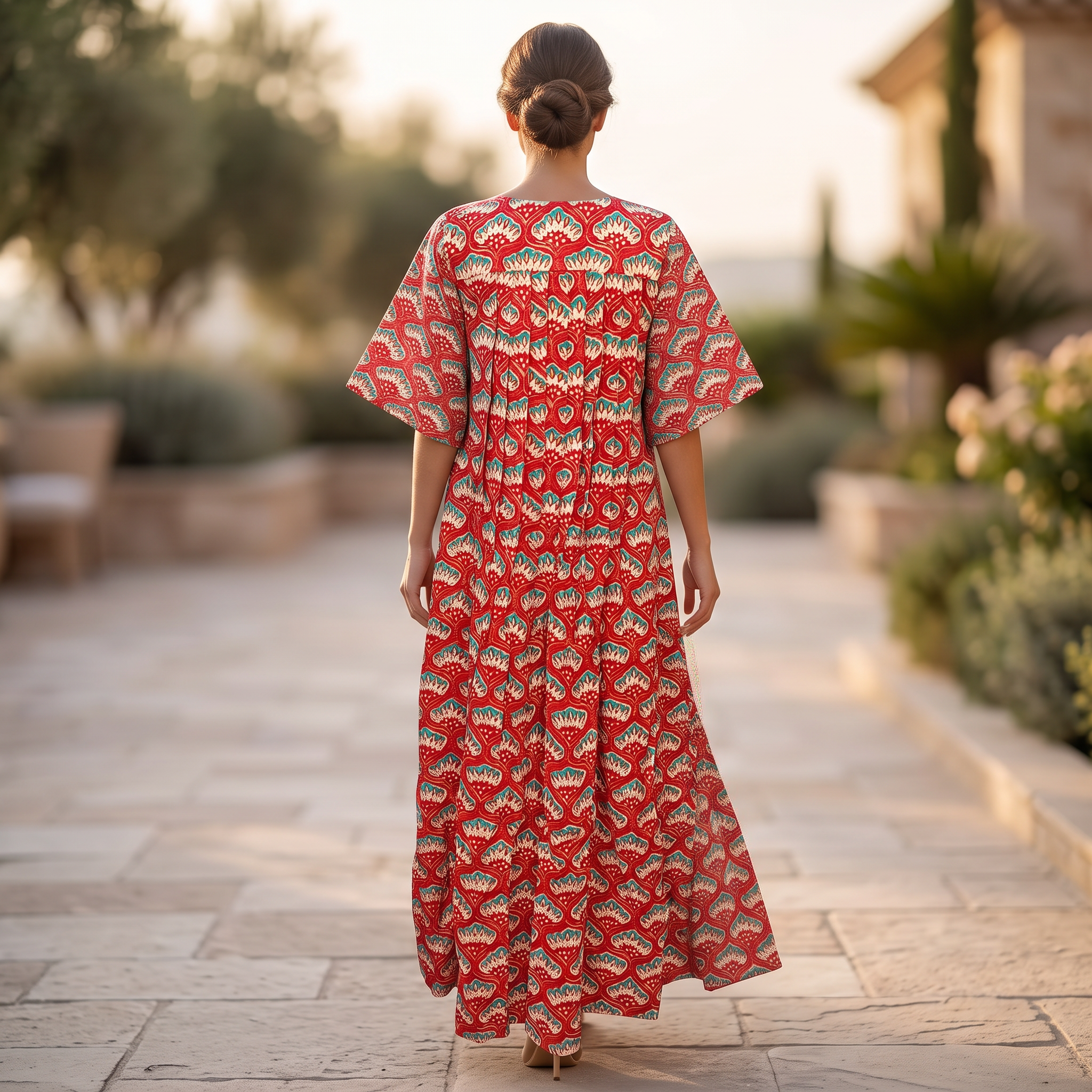 XS-S Nahla Crystal Printed Cotton Dress 54" Long Jalabiya RN 763