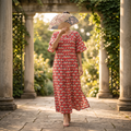XS-S Nahla Crystal Printed Cotton Dress 54" Long Jalabiya RN 763
