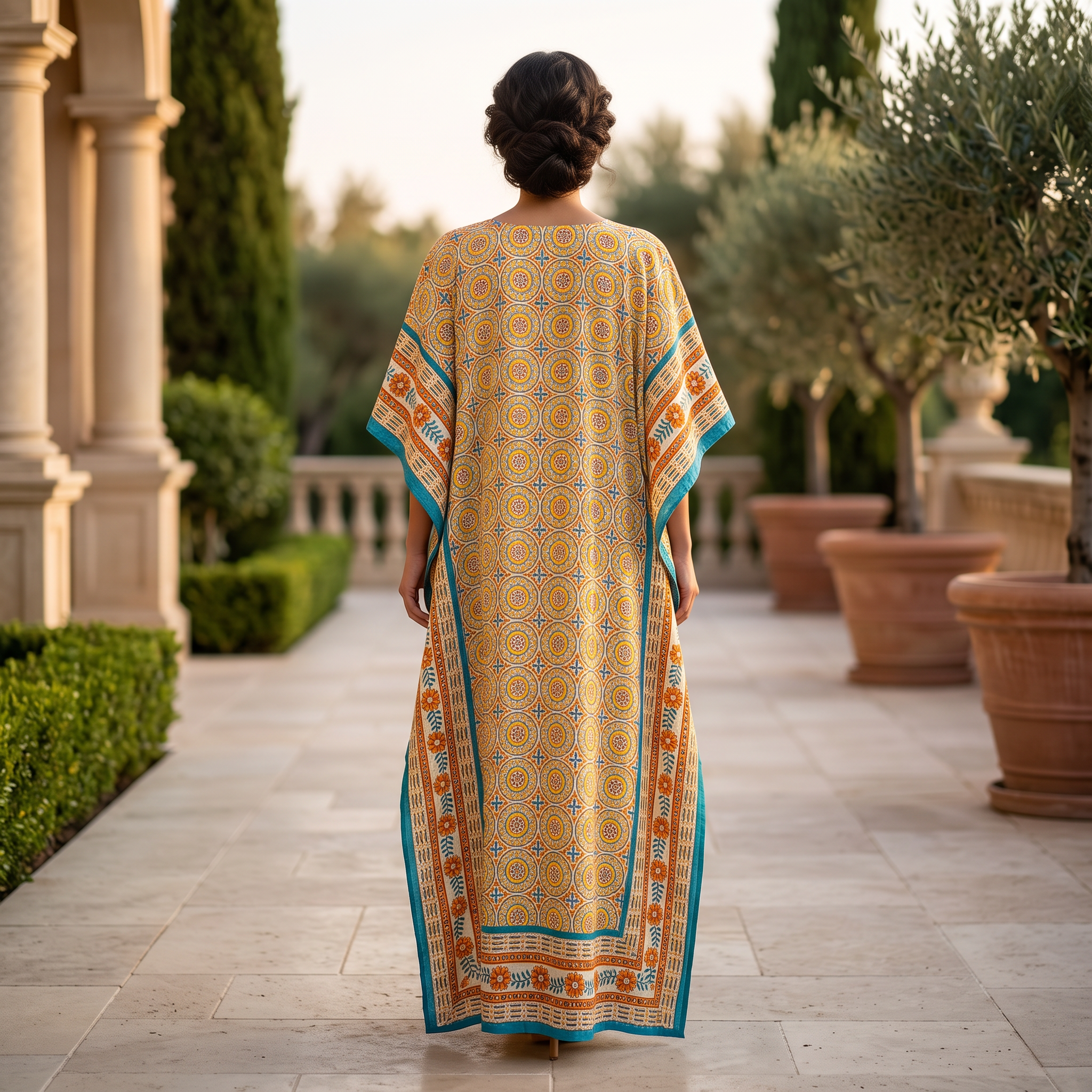 Free Size Crystal Farasha Kaftan Cotton 57" Long Jalabiya RN 764