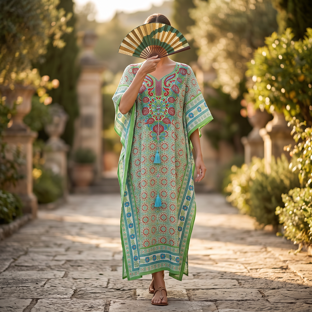 Free Size Crystal Farasha Kaftan Cotton 57" Long Jalabiya RN 765