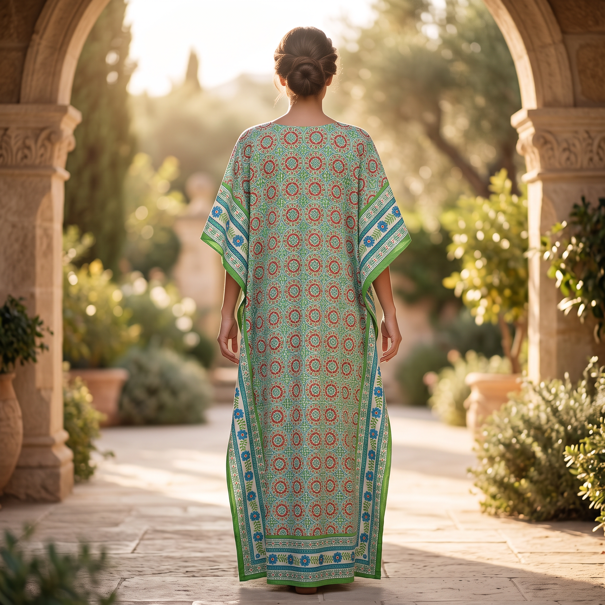 Free Size Crystal Farasha Kaftan Cotton 57" Long Jalabiya RN 765
