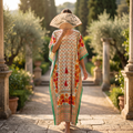 Free Size Crystal Farasha Kaftan Cotton 57" Long Jalabiya RN 766