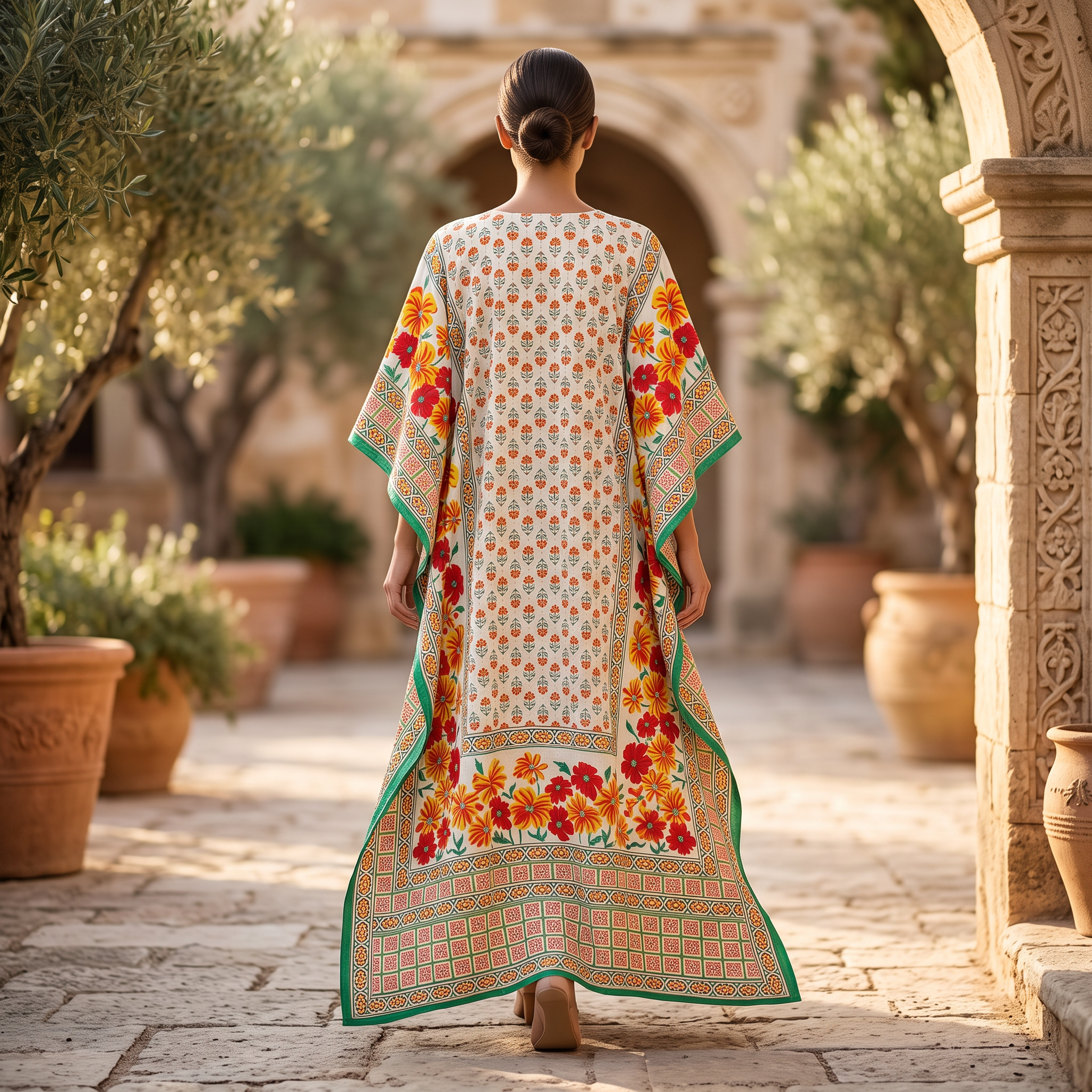 Free Size Crystal Farasha Kaftan Cotton 57" Long Jalabiya RN 766
