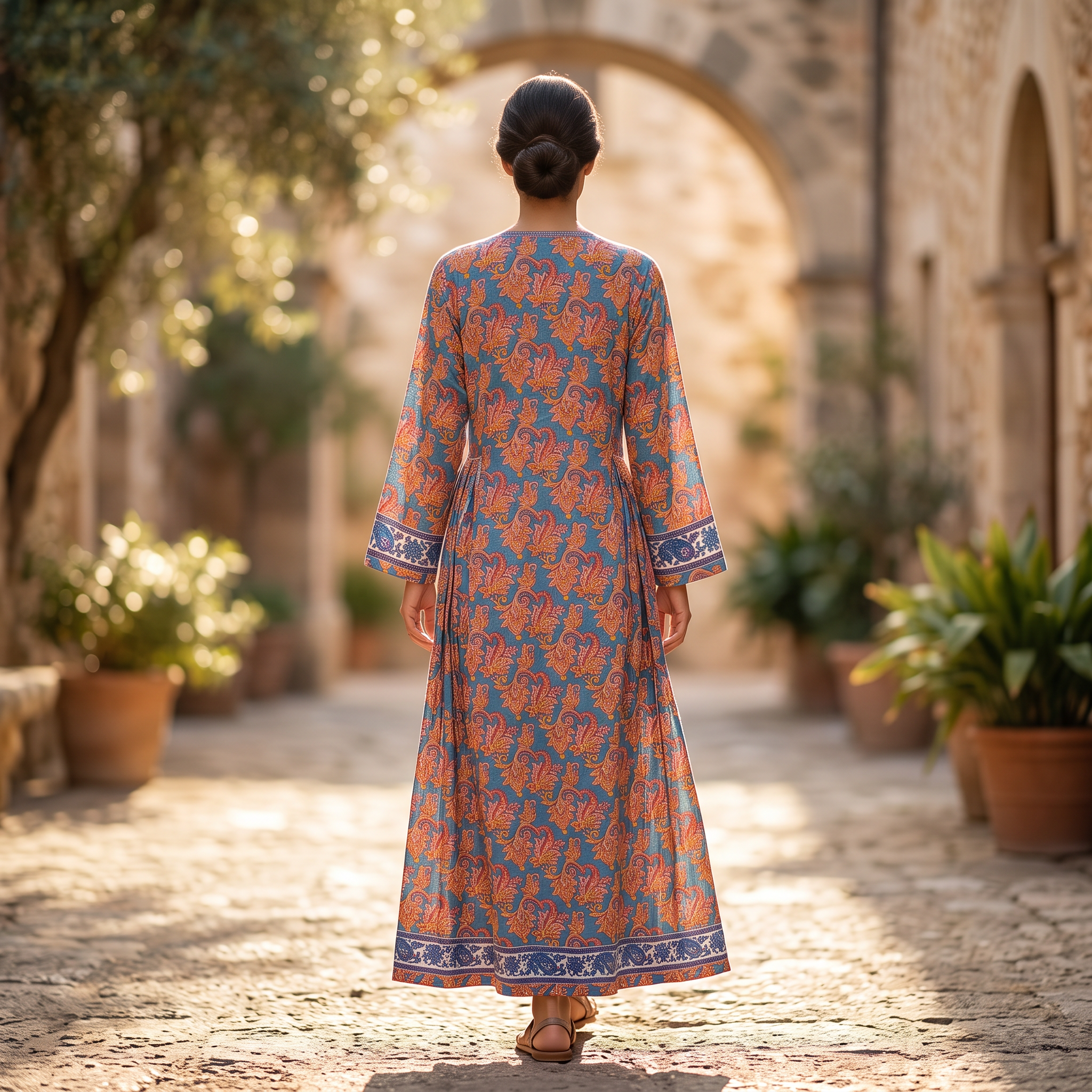 S/M Crystal Bhopali Printed Cotton Dress 57" Long Jalabiya RN 767