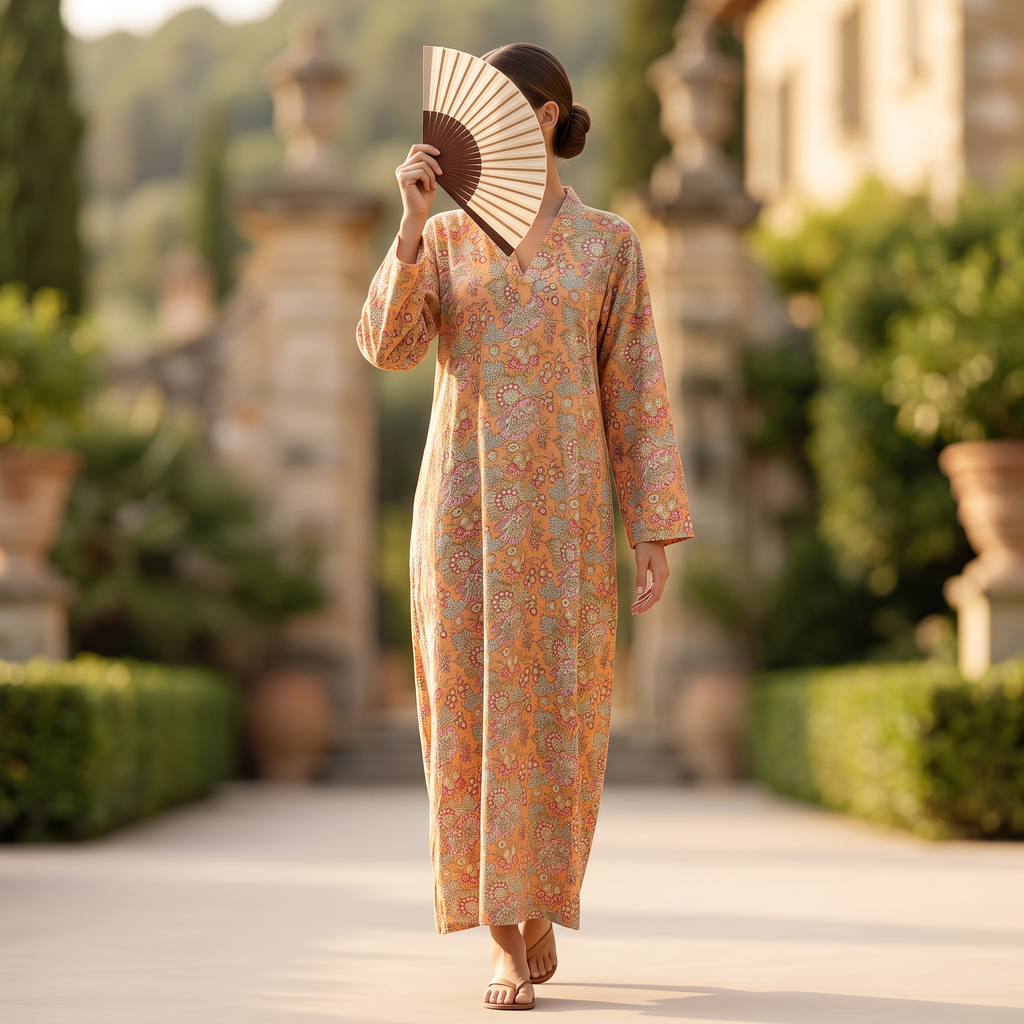 L/XL Crystal Teena Printed Cotton Dress 57" Long Jalabiya RN 768