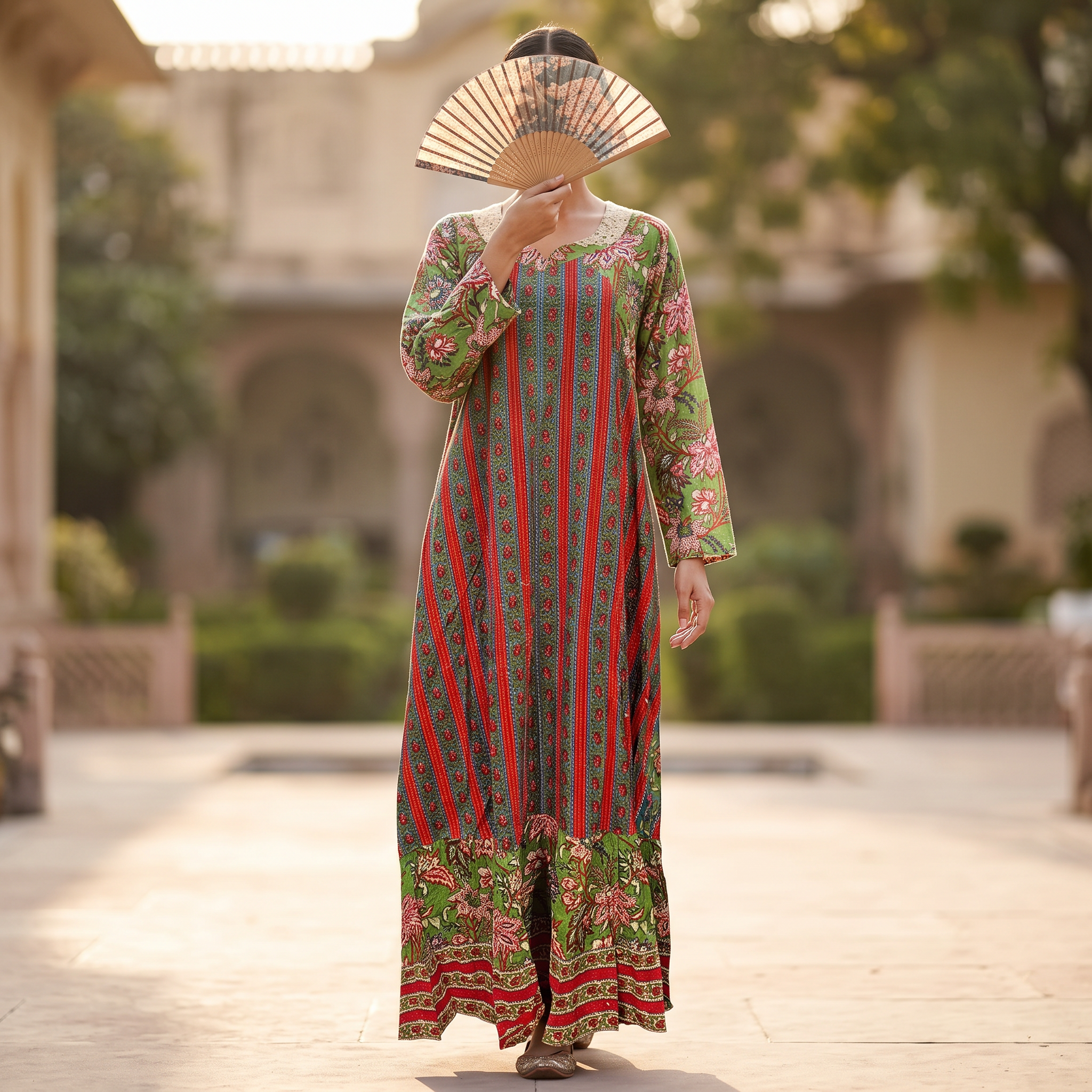 S/M Crystal Naija Printed Cotton Dress 57" Long Jalabiya RN 769