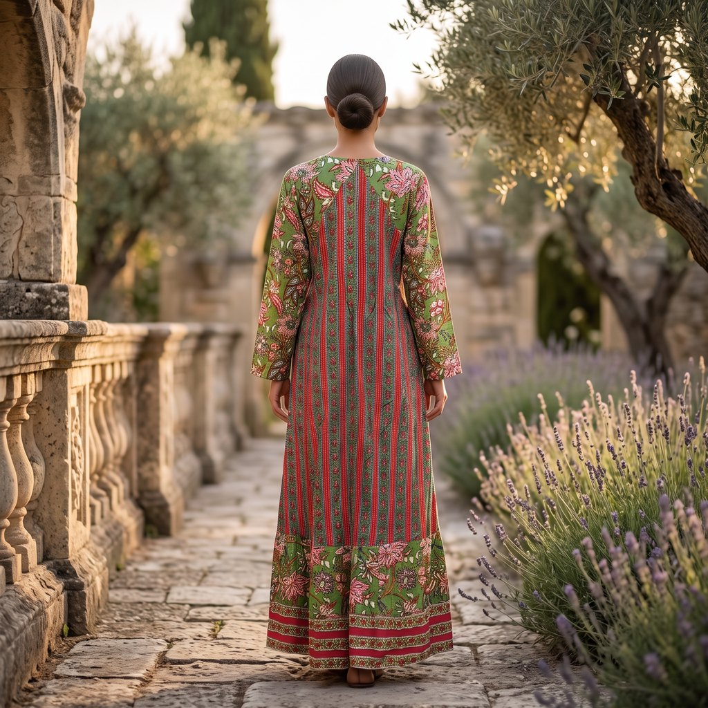 S/M Crystal Naija Printed Cotton Dress 57" Long Jalabiya RN 769