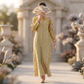 S/M Crystal Honey Printed Cotton Dress 57" Long Jalabiya RN 770
